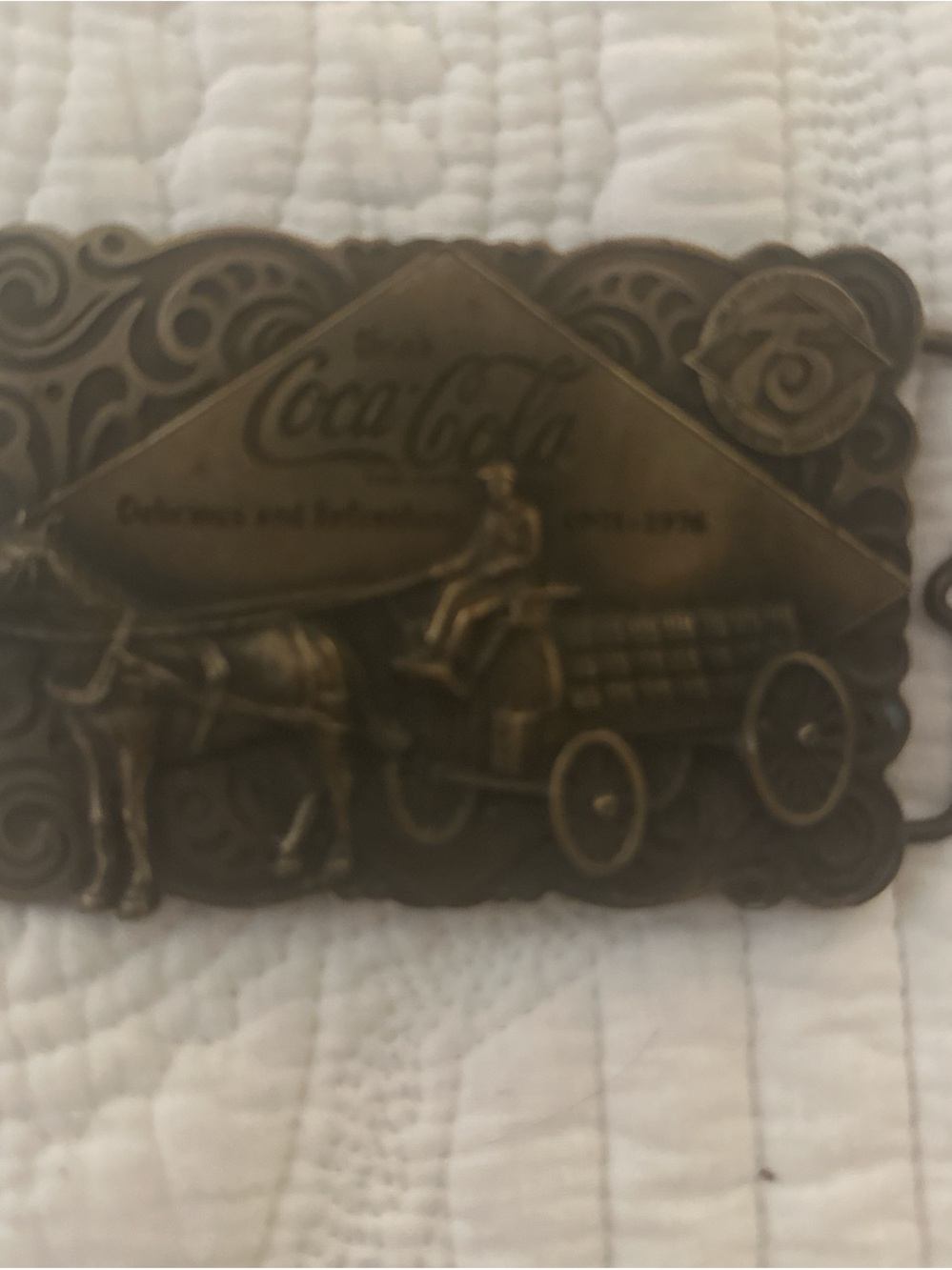 Coca-Cola Brass-Tone Horse & Wagon Decorative Belt Buckle